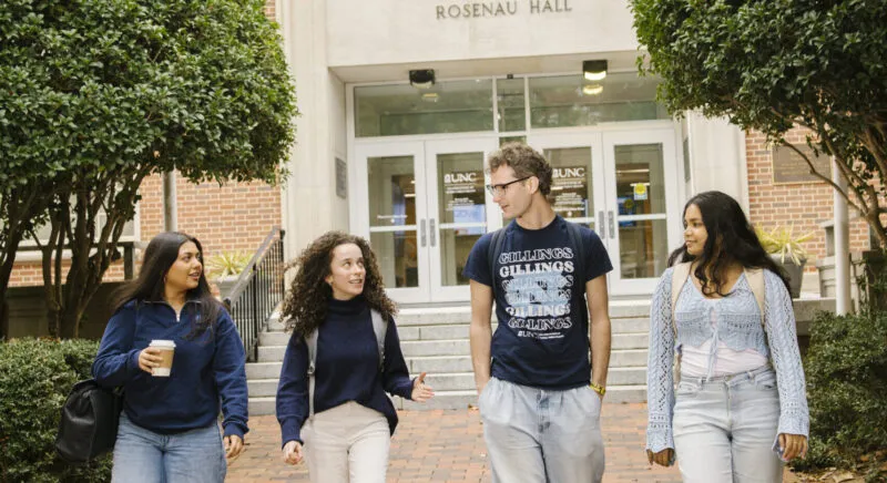 UNC Public Health students walking into Gillings