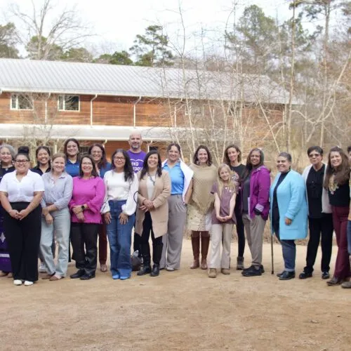 Members of the AIC in front of the North Carolina Botanical Garden Main space.