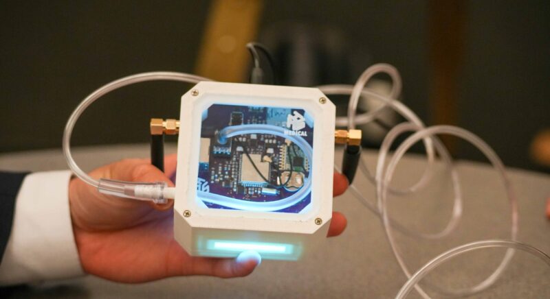 Student(s) display student capstone project at Student Design for biomedical engineering