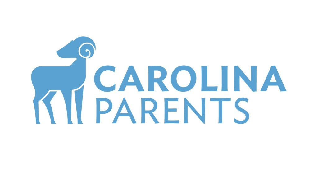 Carolina Parents logo in Carolina blue featuring the image of a ram and the words "Carolina Parents"