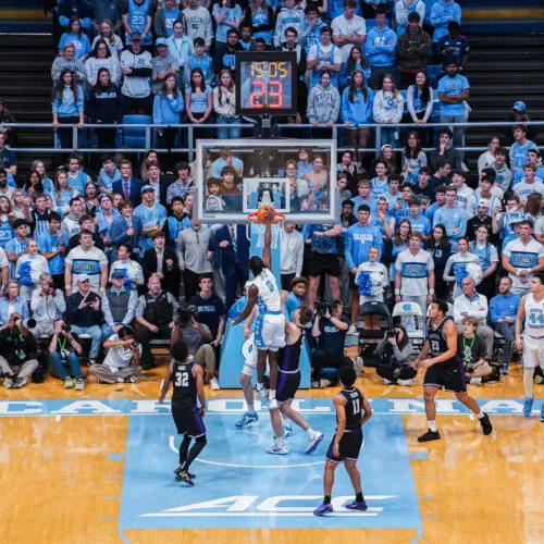 UNC basketball game. player dunking