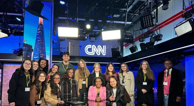 Group of students in CNN filming studio