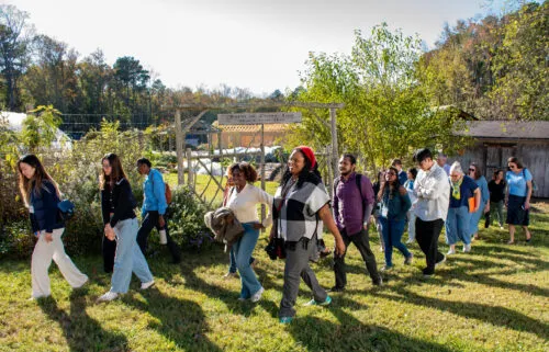Students tour the Farm at Penny Lane outside Pittsboro, NC.