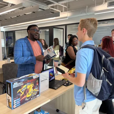 two students talking