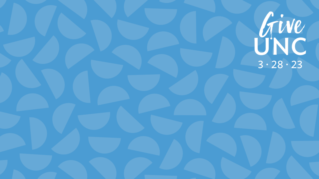 GiveUNC virtual background with light blue and the GiveUNC logo