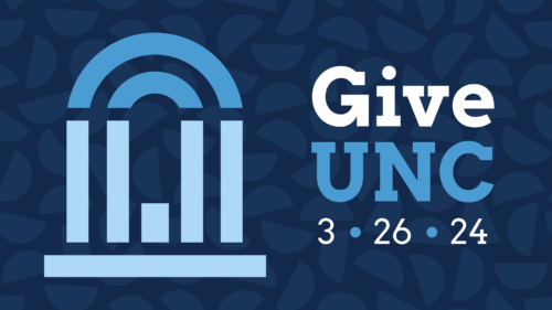 GiveUNC 3.26.24 social graphic with dark blue background and GiveUNC Old Well logo