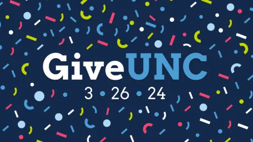 GiveUNC 3.26.24 logo with confetti