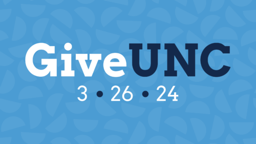 GiveUNC 3.26.24 social graphic with light blue background and GiveUNC Old Well logo
