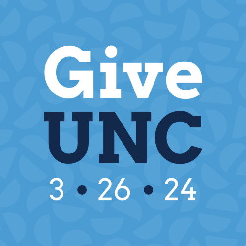 GiveUNC 3.26.24 social graphic with light blue background and GiveUNC Old Well logo