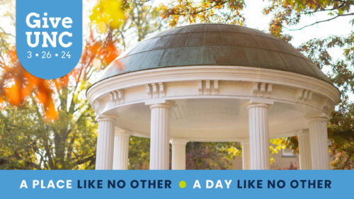 Photo of the Old Well with the GiveUNC 3.26.24 logo and A Place Like No Other - A Day Like No Other