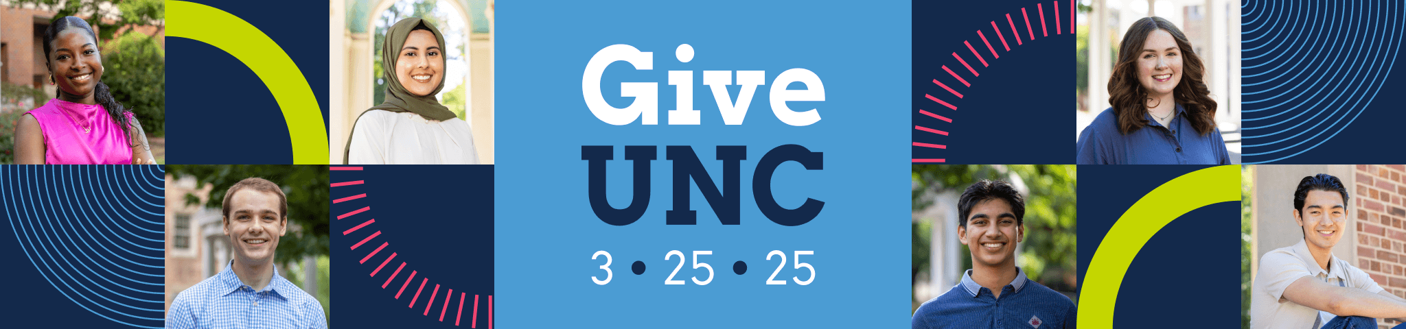 GiveUNC 3.25.25 logo in the middle of a collage of Carolina students