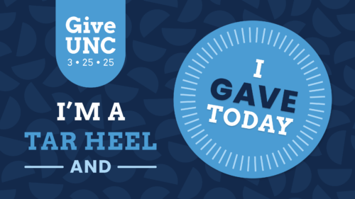 GiveUNC 2025 logo landscape social media image with a dark blue background and the text: I'm a Tar Heel and I gave today
