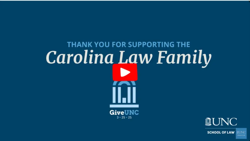 YouTube thumbnail of School of Law GiveUNC video.