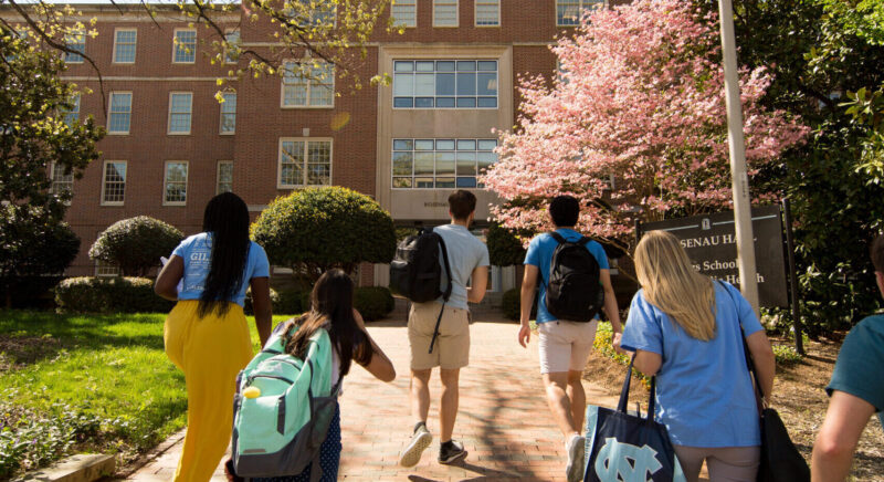 UNC Public Health students walking into Gillings