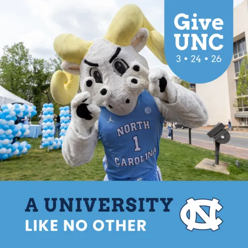 Text: A University like no Other. Image: Rameses giving peace signs.