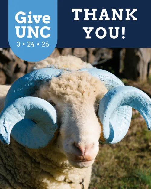 Text: Thank you Image: Otis in his UNC gear